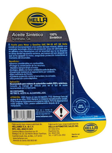 Aceite Para Motor Hella Sintético 5w-30 Para Autos, Galon5l
