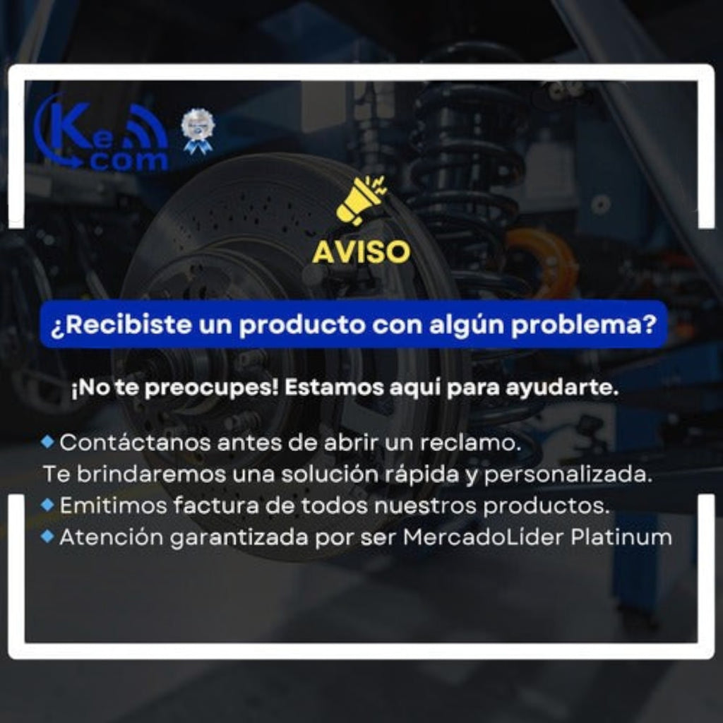 Aviso de soporte al cliente de KENAI´S COM sobre productos automotrices con fondo de componentes de suspensión