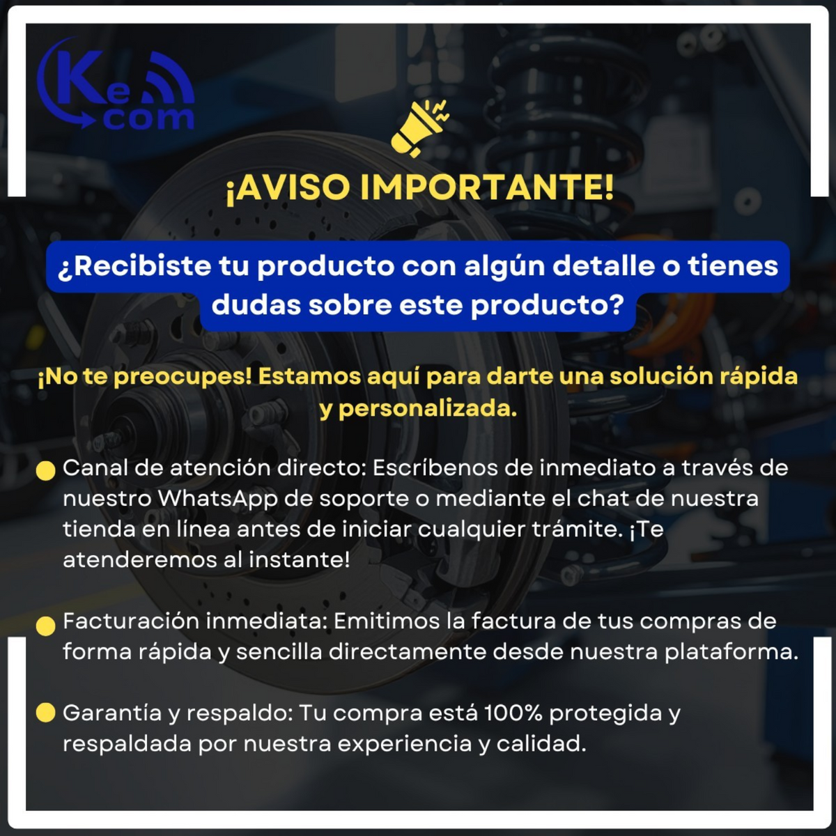 Aviso importante de KENAI´S COM sobre soporte y garantía para el filtro de cabina Ford F-150