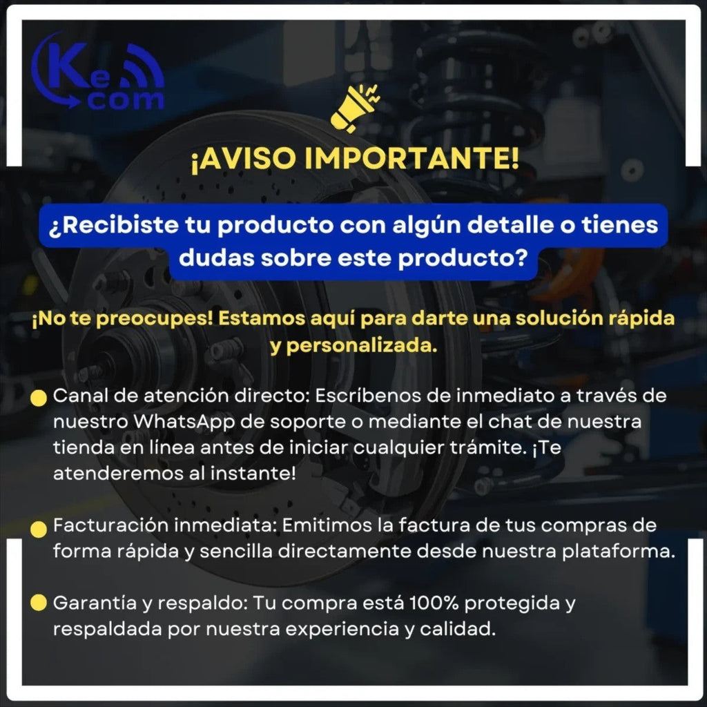 Aviso de soporte al cliente de KENAI´S COM para balatas de disco traseras de cerámica para JAC Sei 4