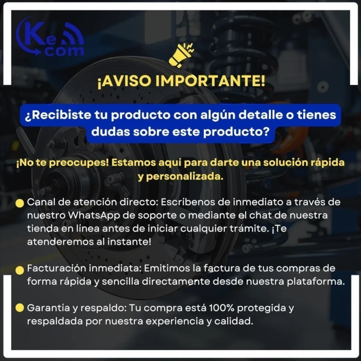 Anuncio de KENAI´S COM sobre soporte técnico para balatas de disco delanteras de VW Taigun 1.0 Turbo