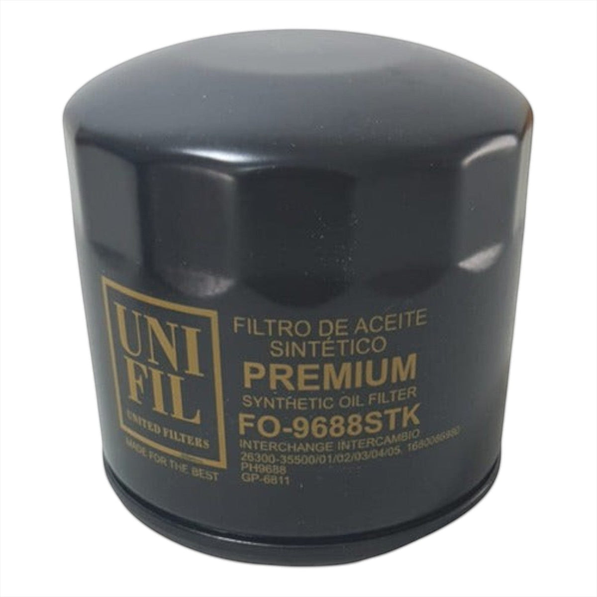 Filtro de aceite sintético premium KENAI´S COM para motor Creta 1.6L, diseño cilíndrico negro con letras doradas