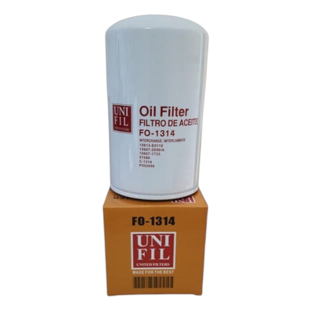 Filtro de aceite KENAI´S COM Unifil FO-1314 blanco para camiones Hino 500 con caja de empaque naranja