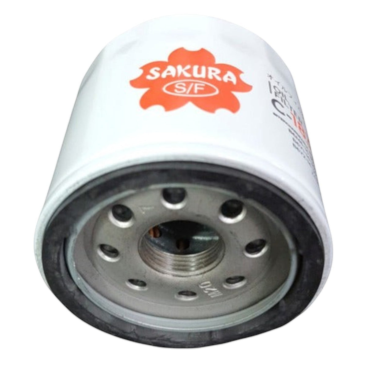 Filtro de aceite Sakura C-1830 para Mazda 2 de KENAI´S COM, diseño cilíndrico blanco con sello de goma negro
