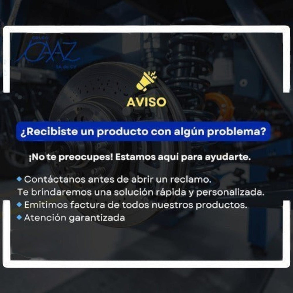 Aviso de soporte al cliente de KENAI´S COM para filtro de aceite Mercedes Benz con instrucciones de contacto