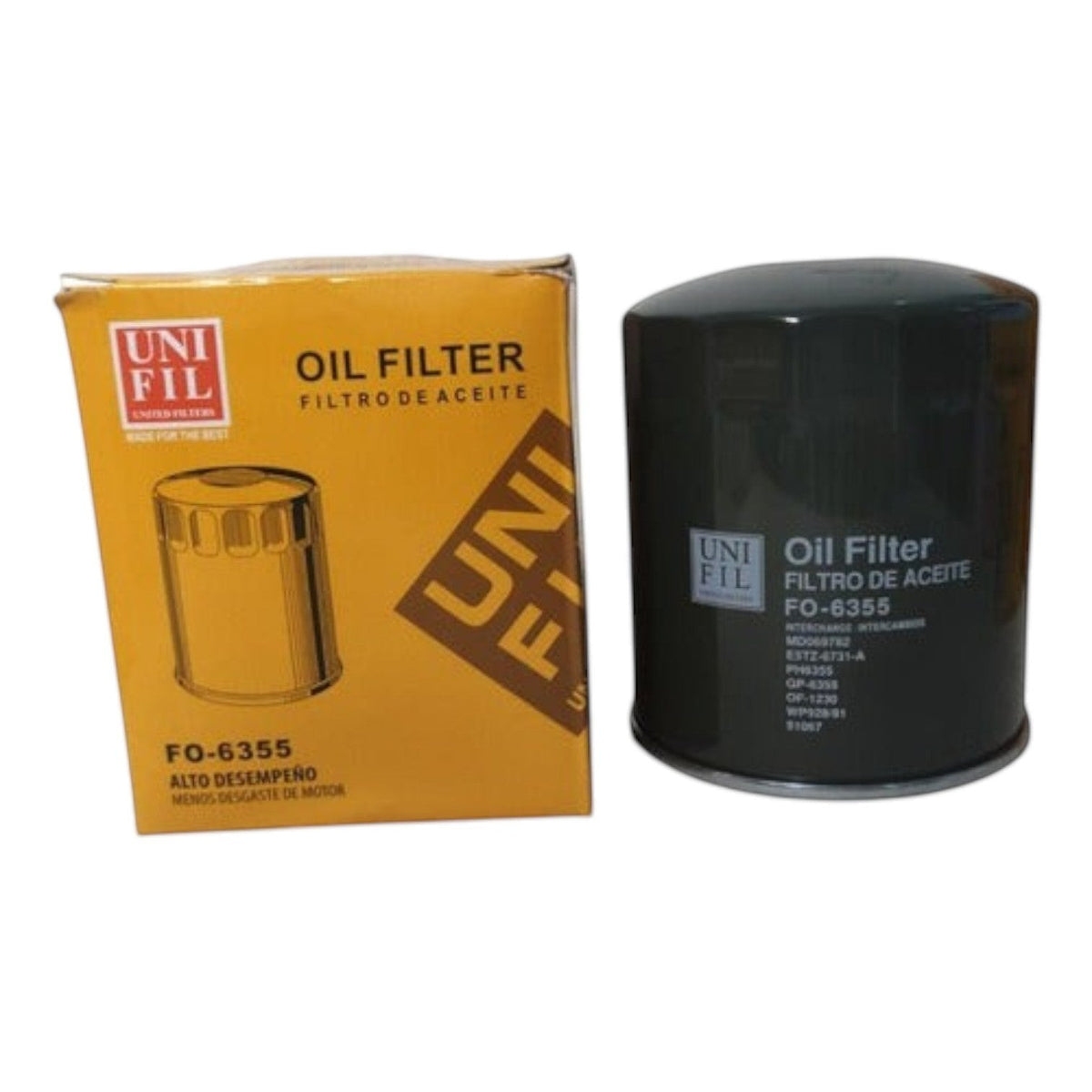 Kit de filtros KENAI´S COM para Mitsubishi L200 Diesel, incluyendo filtro de aceite Unifil FO-6355 con su caja.