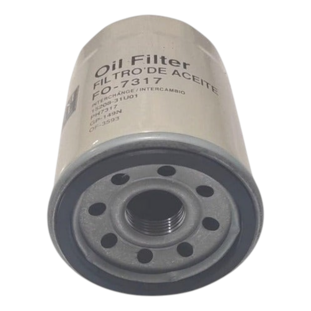 Filtro de aceite KENAI´S COM modelo FO-7317 para Nissan Sentra 2.0L, diseño metálico cilíndrico con sello de goma.