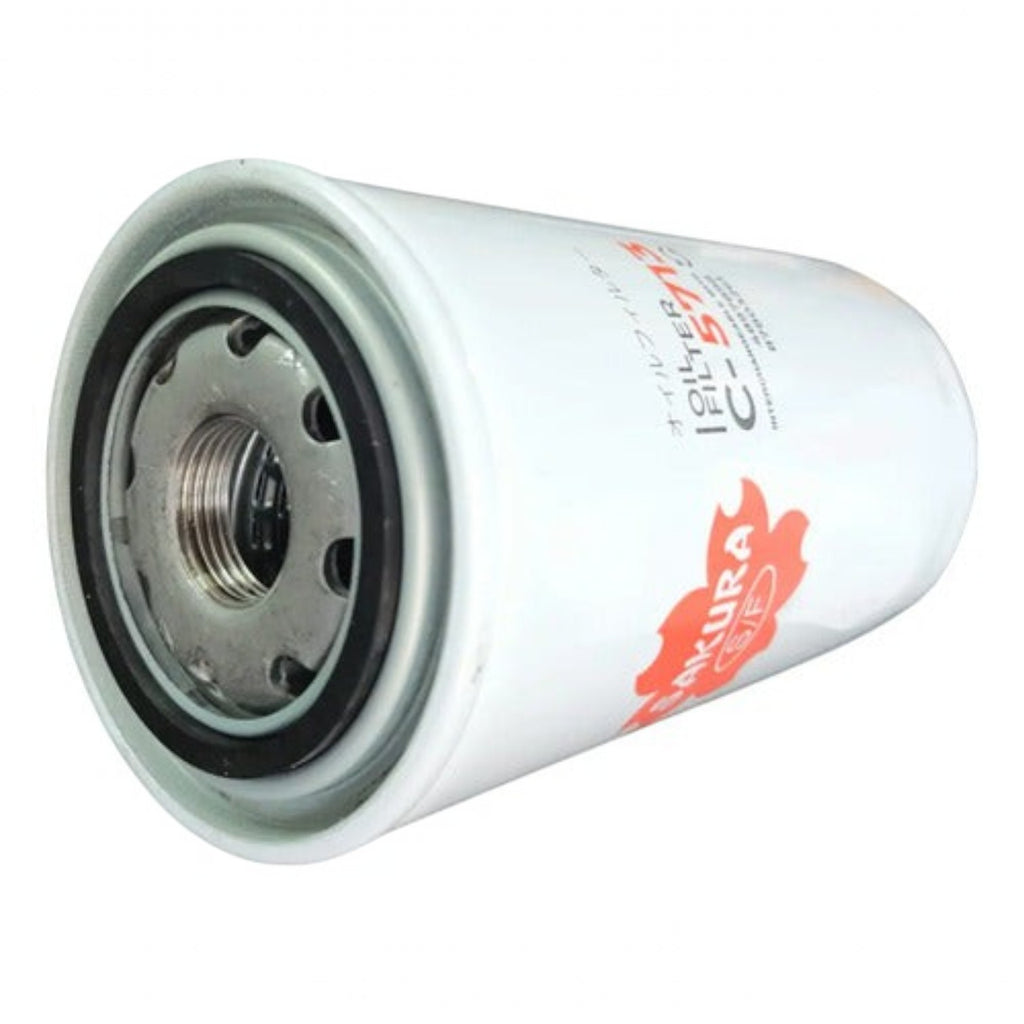 Filtro de aceite Sakura C-5713 para motor Cummins ISF 3.8L de KENAI´S COM, diseño cilíndrico metálico blanco.