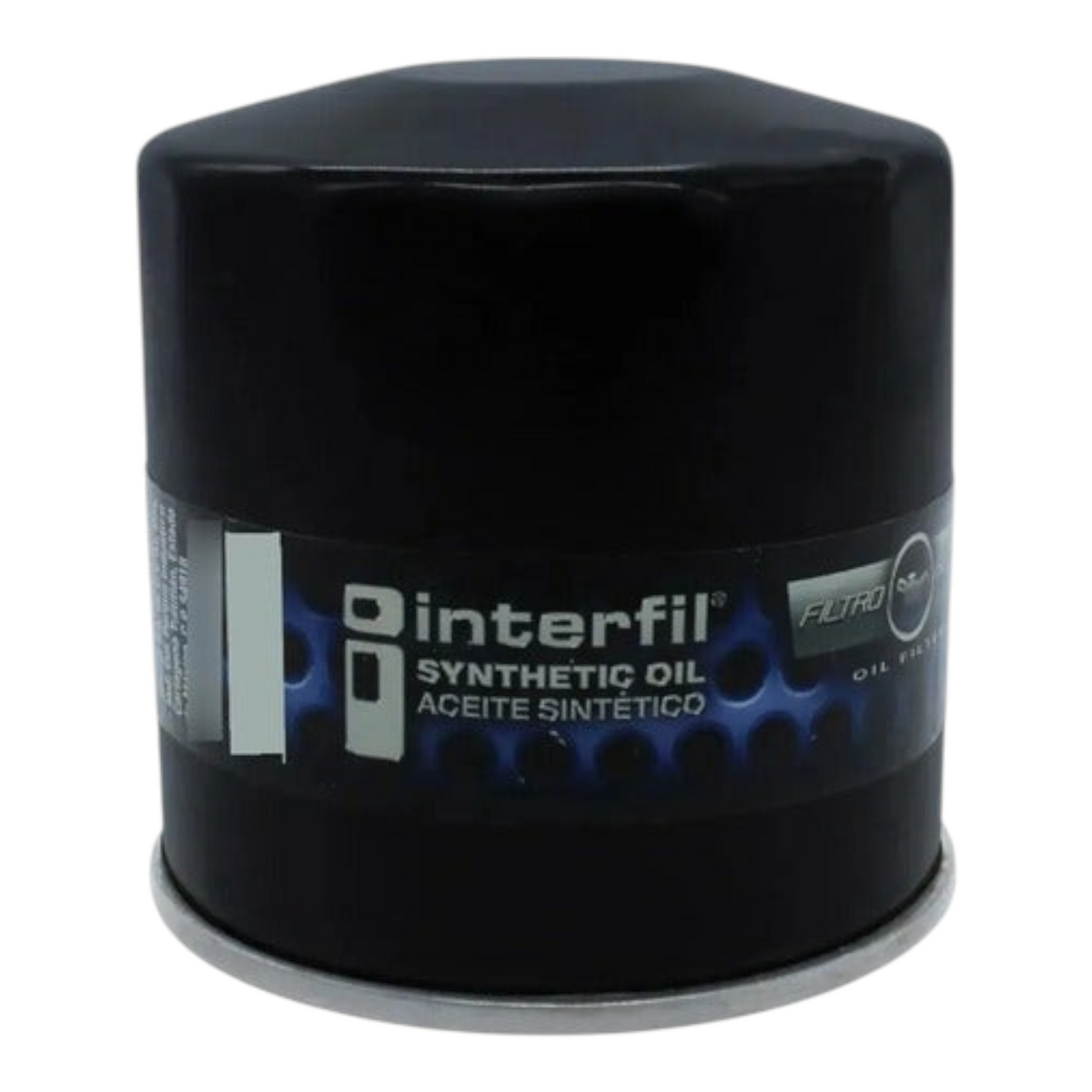 Filtro de aceite sintético Interfil para motor de KENAI´S COM, color negro con etiqueta azul y blanca