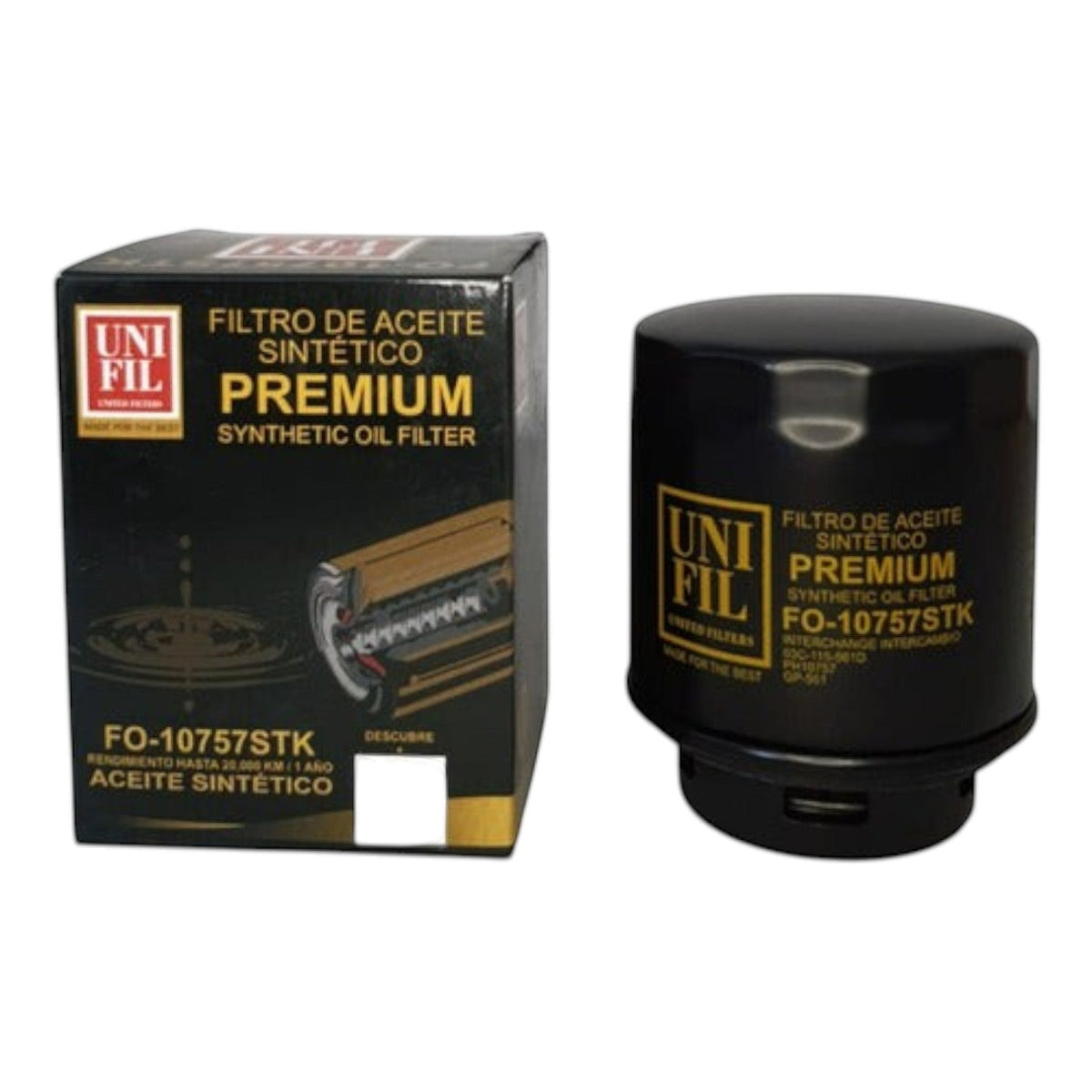 Filtro de aceite sintético premium Unifil para VW Vento de KENAI´S COM, diseño negro de alto rendimiento.