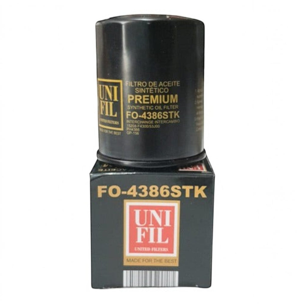 Filtro de aceite sintético Unifil FO-4386STK de KENAI´S COM para Suzuki Ciaz 1.4L, color negro con letras doradas.