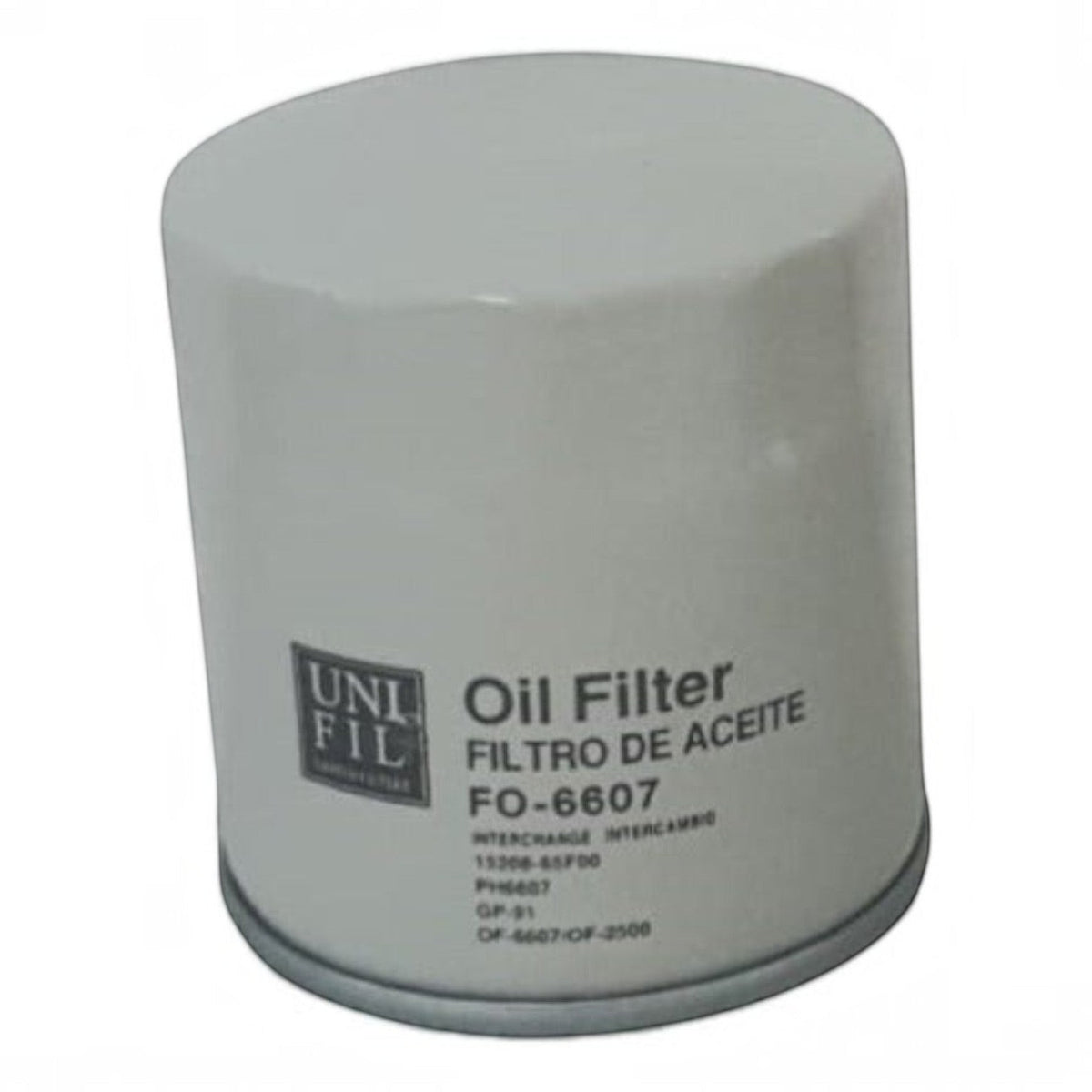 Filtro de aceite Unifil FO-6607 para Changan CS35 Plus de KENAI´S COM, diseño cilíndrico metálico en color blanco