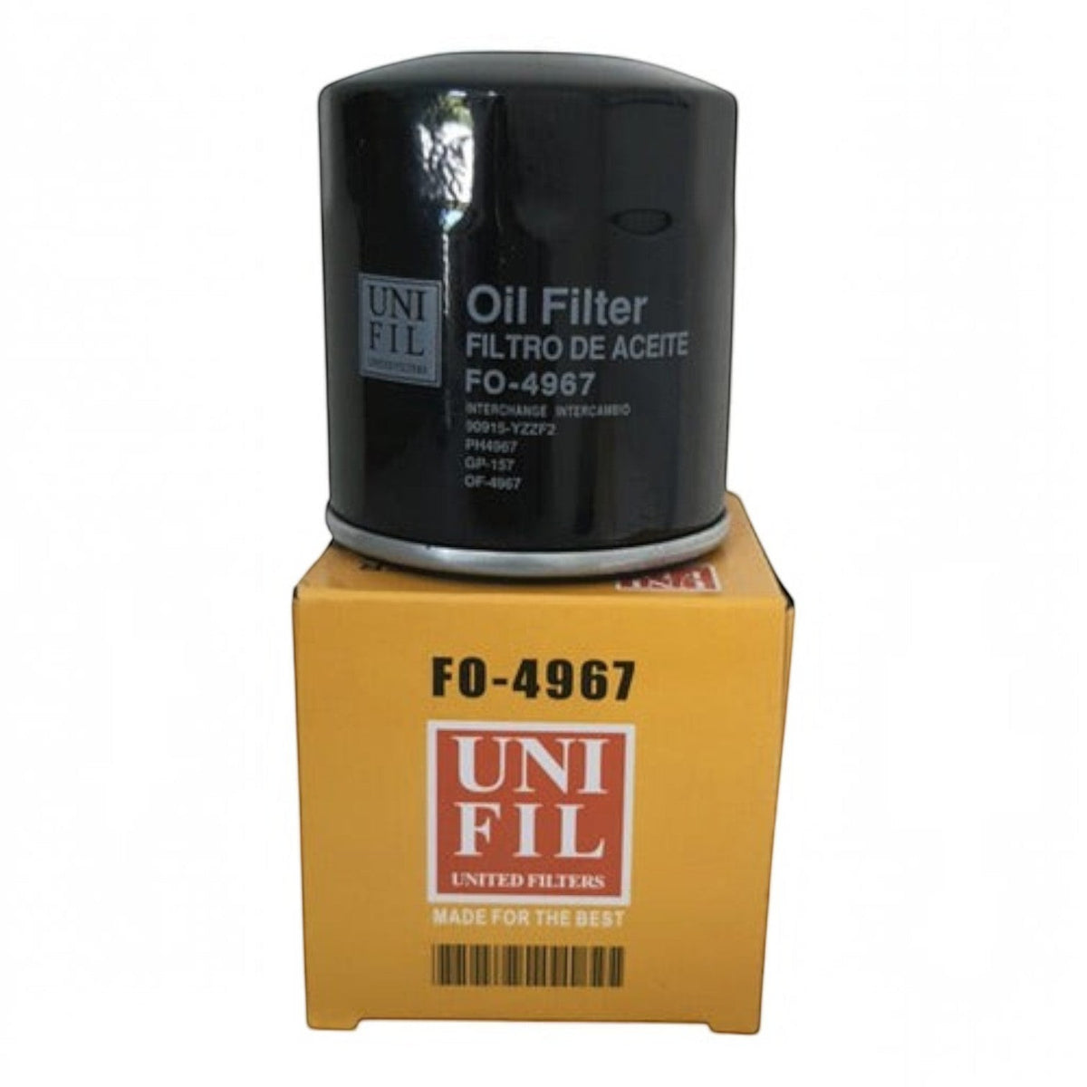 Filtro de aceite negro Unifil FO-4967 para Toyota Solara de KENAI´S COM sobre su caja de empaque original