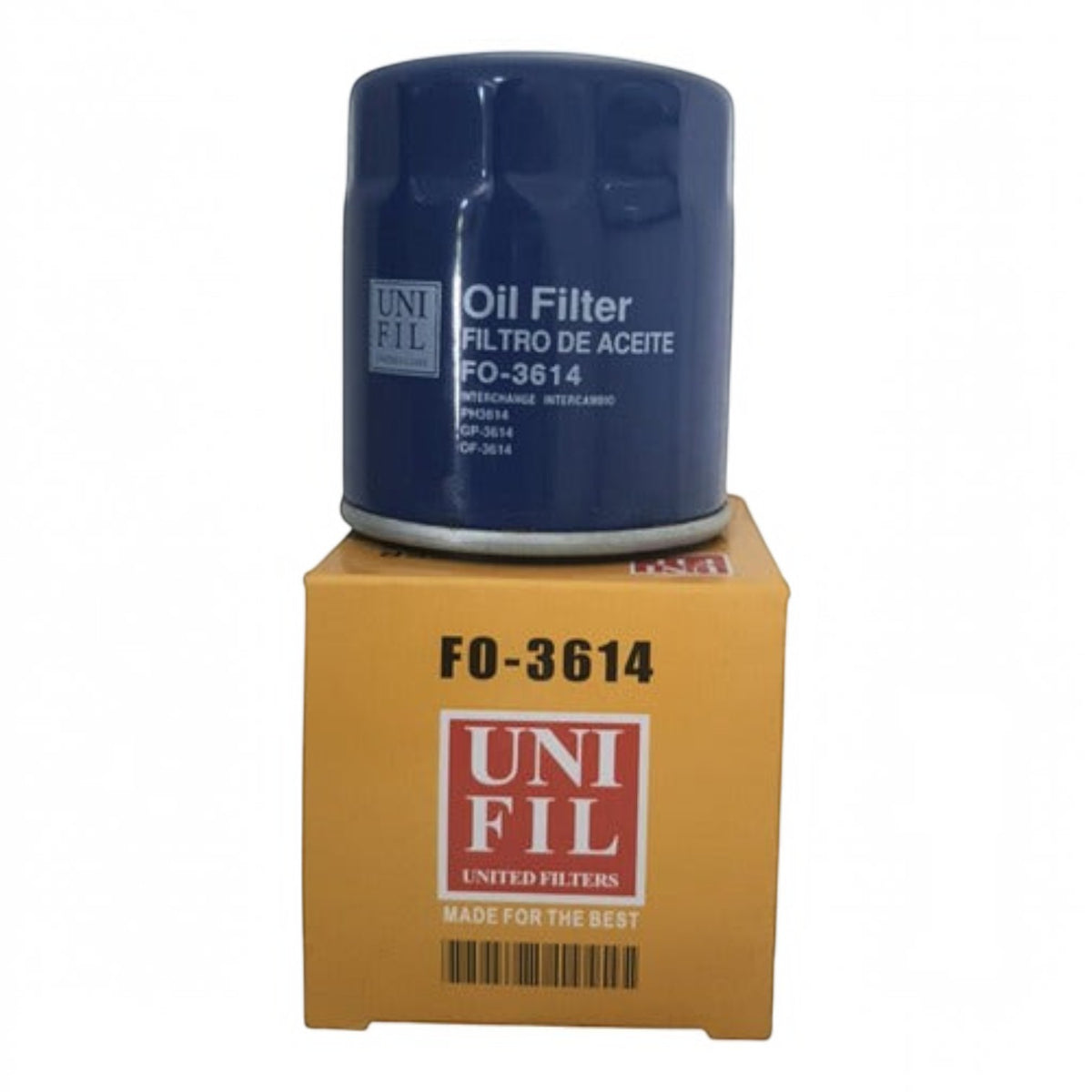 Filtro de aceite azul Unifil FO-3614 con su caja original de KENAI´S COM para Toyota Sienna