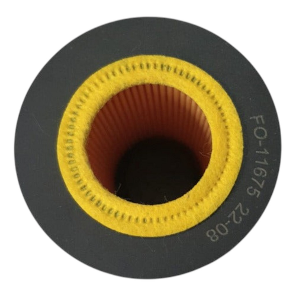 Filtro de aceite KENAI´S COM para VW Golf 2.0L TDI, diseño cilíndrico con borde amarillo y cuerpo gris