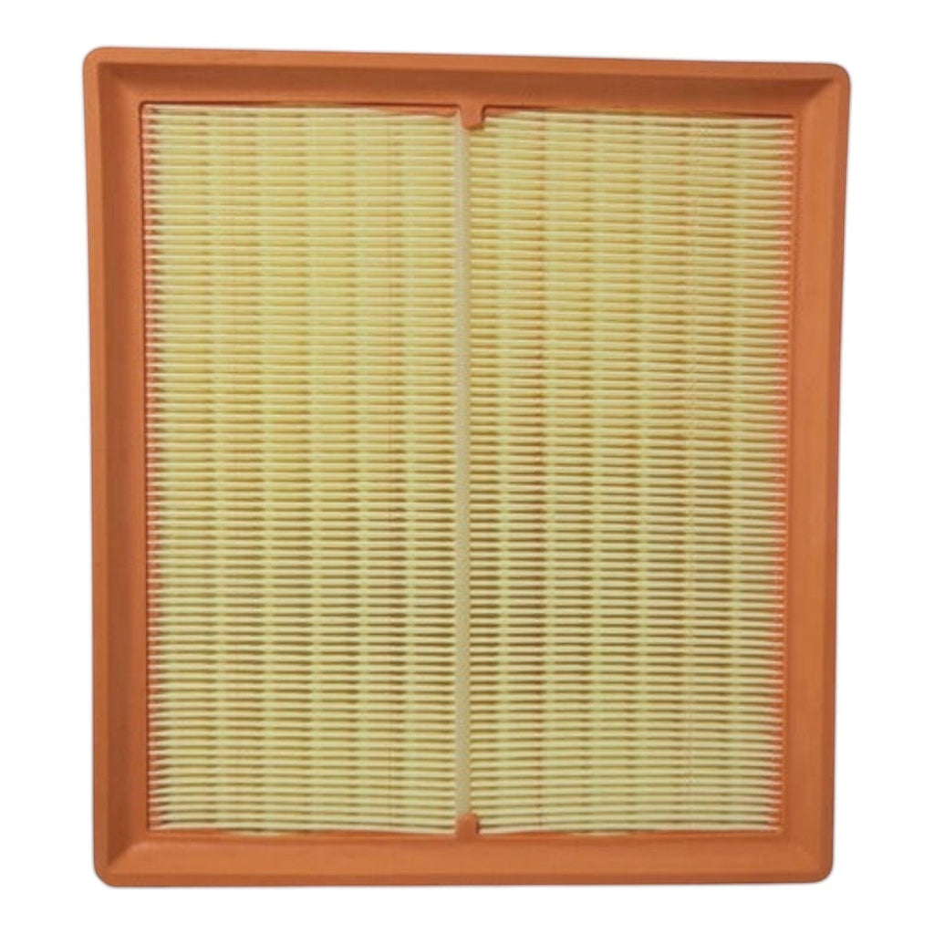 Filtro de aire rectangular KENAI´S COM para Chevrolet Cavalier 1.5L, con marco naranja y pliegues de papel amarillo.