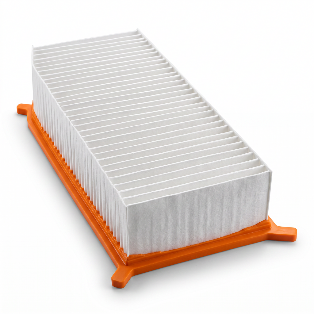 Filtro de aire rectangular Unifil con marco naranja para Renault Duster, disponible en KENAI´S COM