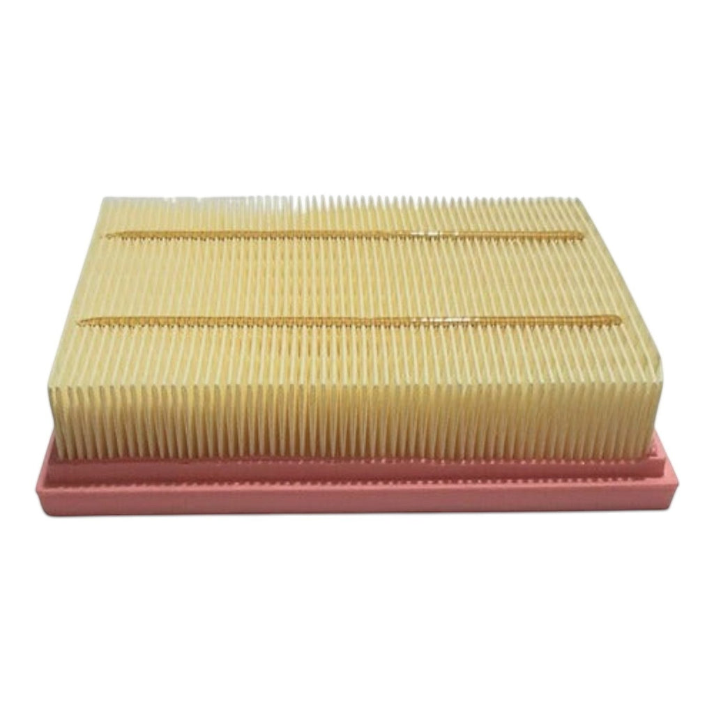 Filtro de aire rectangular para Ford Escape 2.5L de KENAI´S COM, diseño plisado en color beige y base rosada.