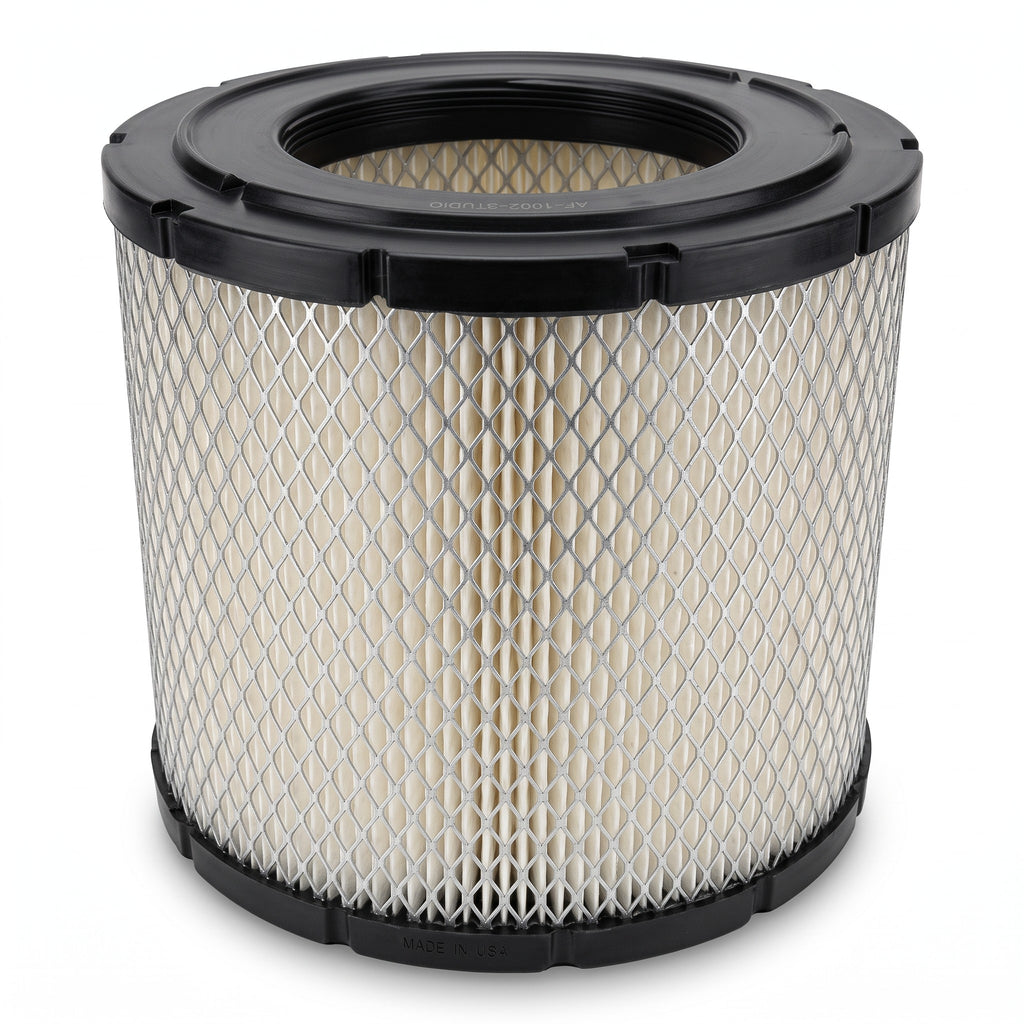 Filtro de aire cilíndrico Unifil para camiones Hino Serie 300 de KENAI´S COM, con malla metálica protectora.