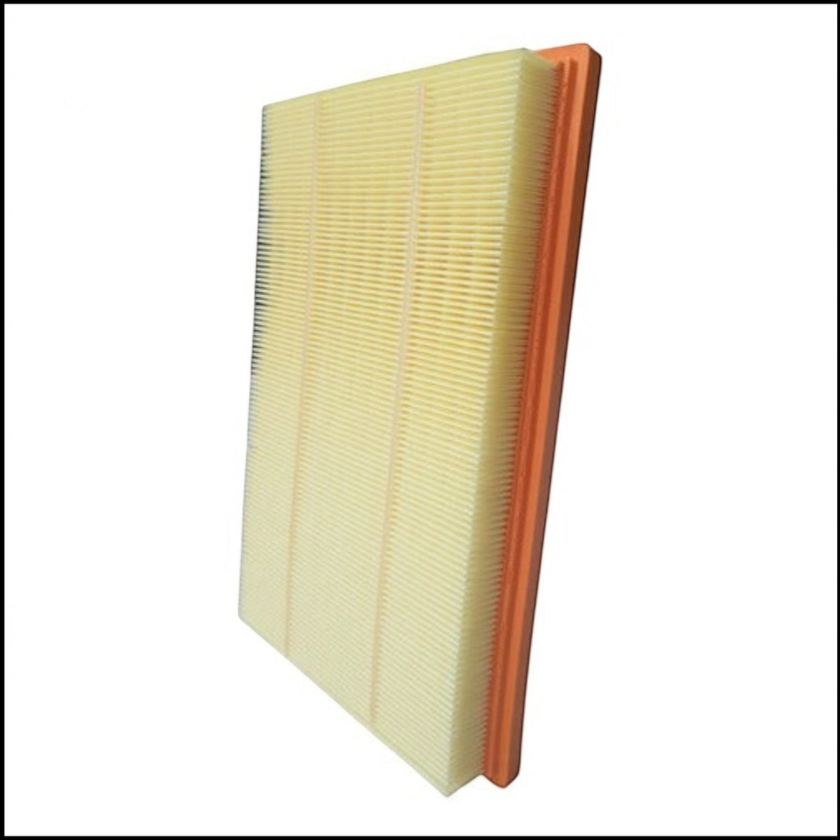 Filtro de aire rectangular KENAI´S COM para JAC J7 1.5L Turbo, con pliegues amarillos y marco de goma naranja.