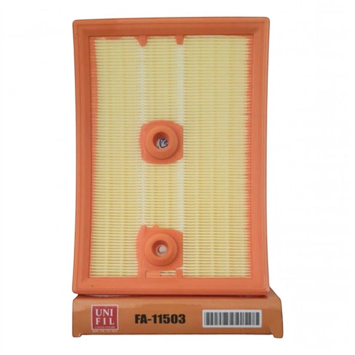 Filtro de aire rectangular KENAI´S COM para Jetta 1.4L Turbo MK7, con marco naranja y elementos filtrantes amarillos.