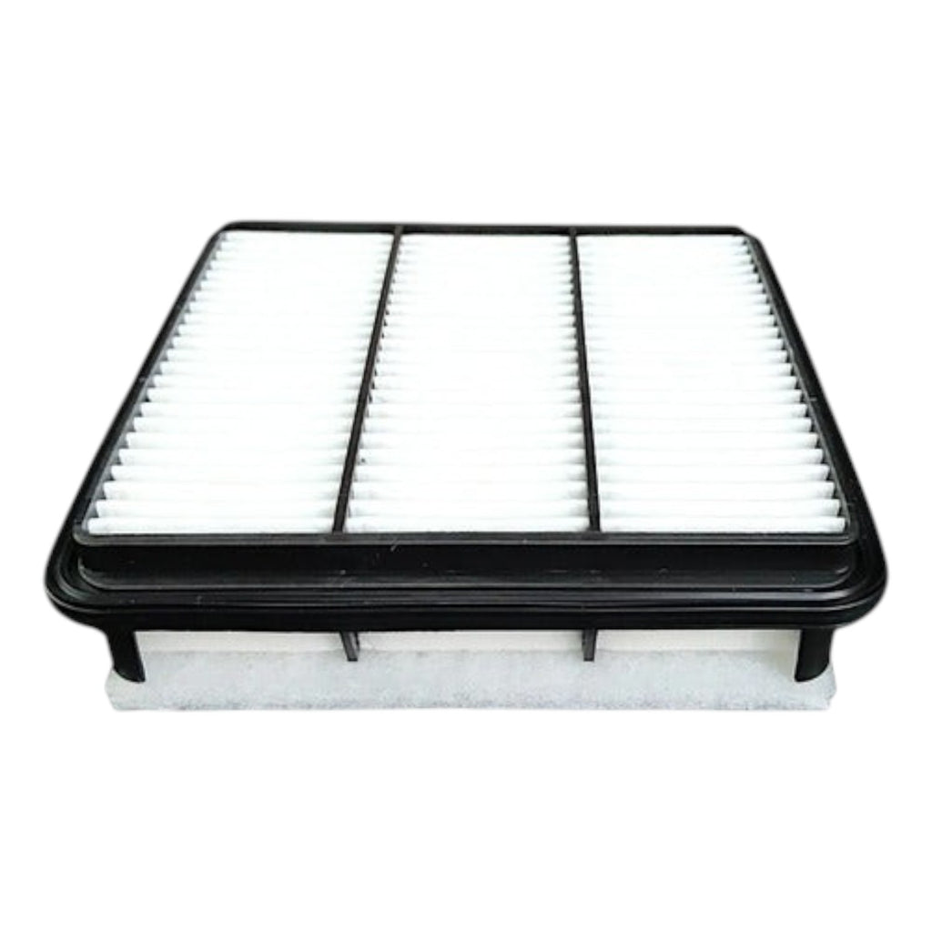 Filtro de aire rectangular para Mitsubishi L200 Diesel de KENAI´S COM con marco negro y pliegues blancos