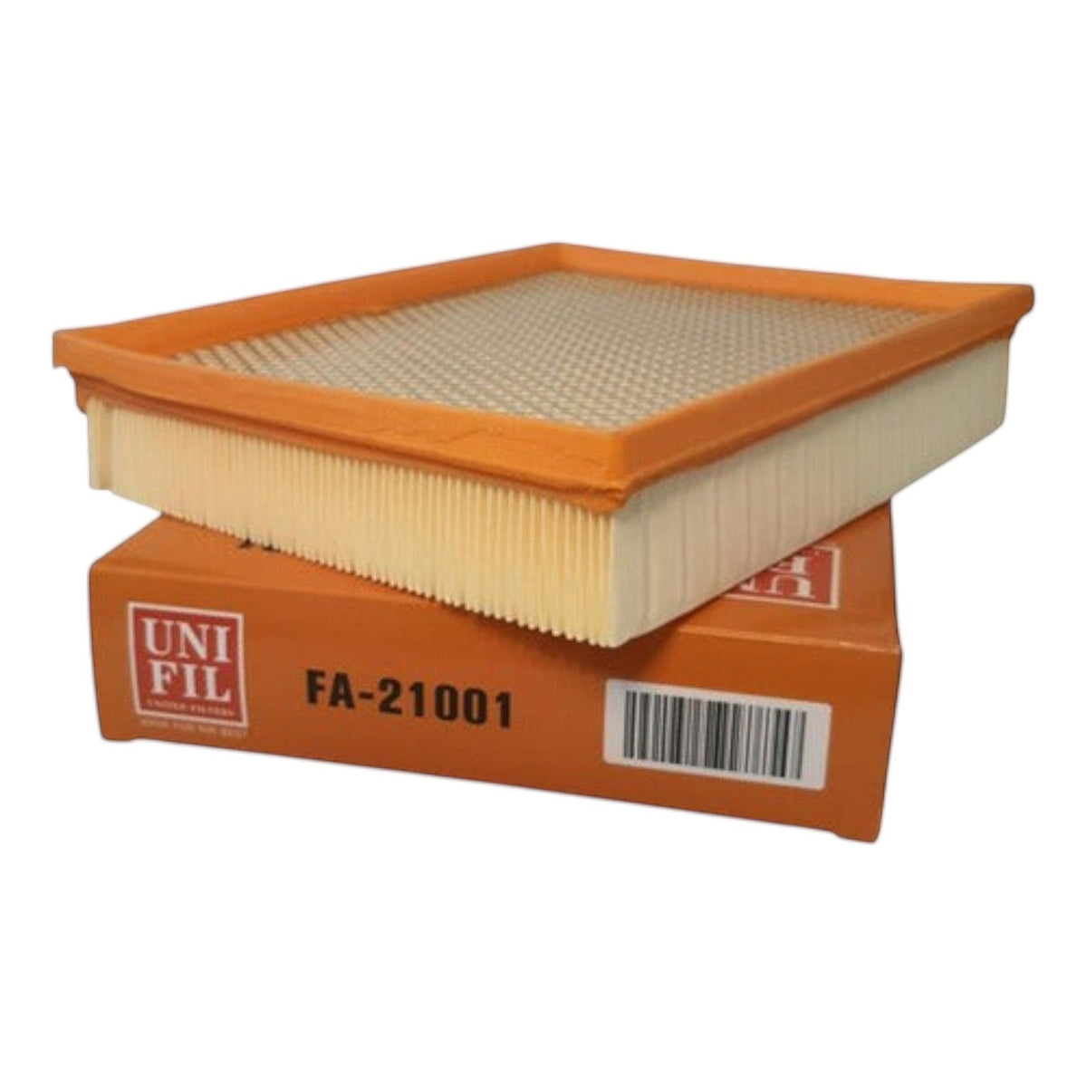 Filtro de aire rectangular KENAI´S COM para Nissan NP300 2.5 diesel, con marco naranja y papel plisado blanco.