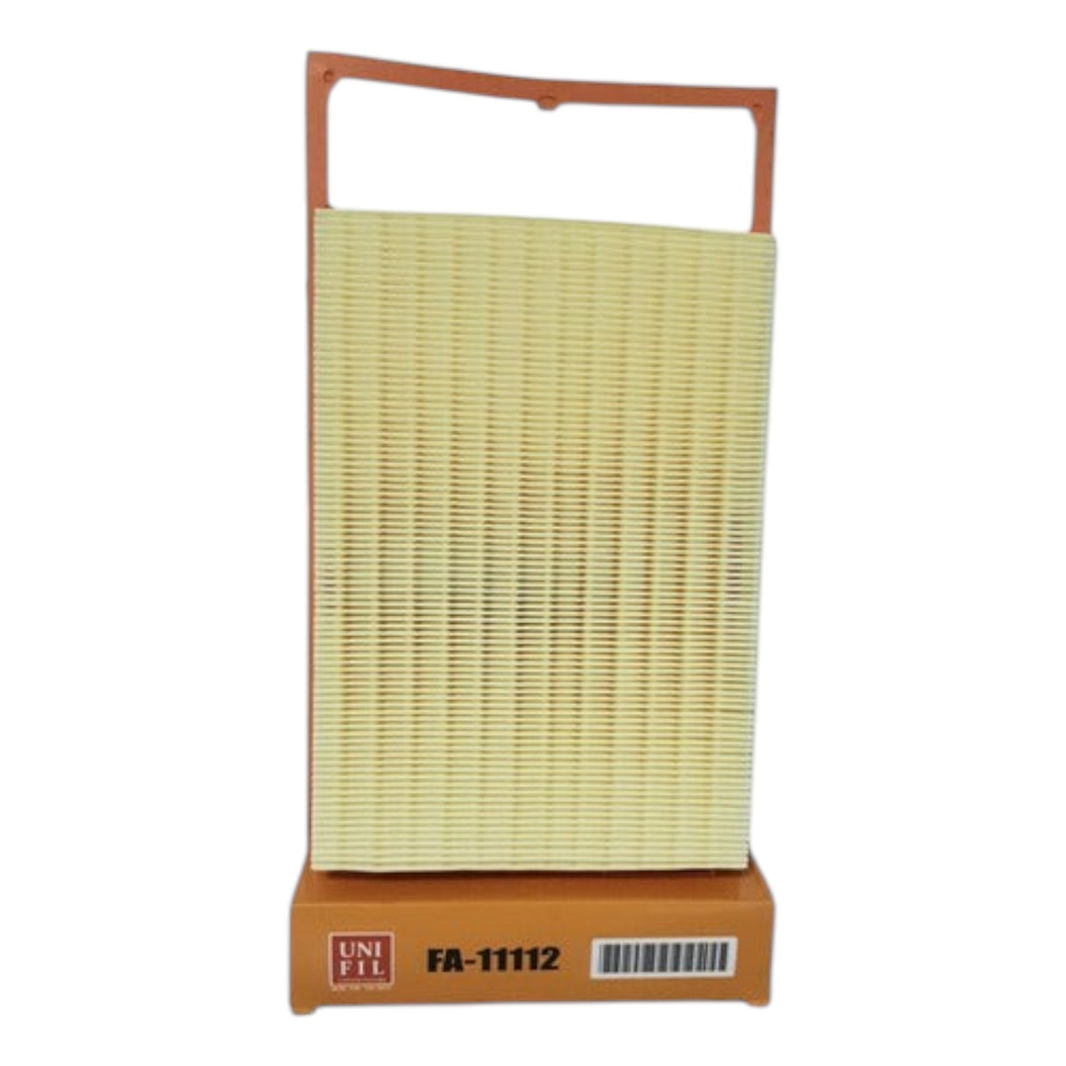 Filtro de aire para Ram 700 de KENAI´S COM, diseño rectangular con marco naranja y medio filtrante plisado amarillo.