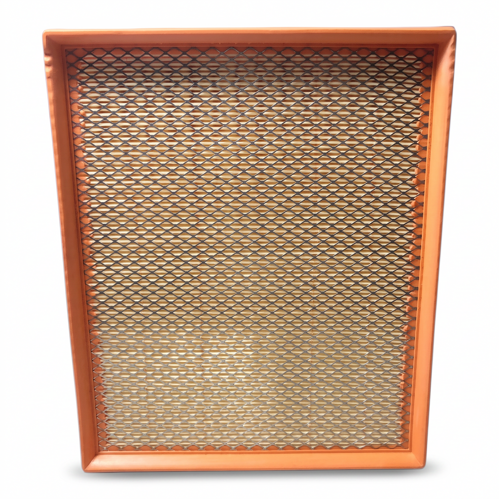 Filtro de aire rectangular para Volkswagen Amarok de KENAI´S COM con marco naranja y malla metálica protectora