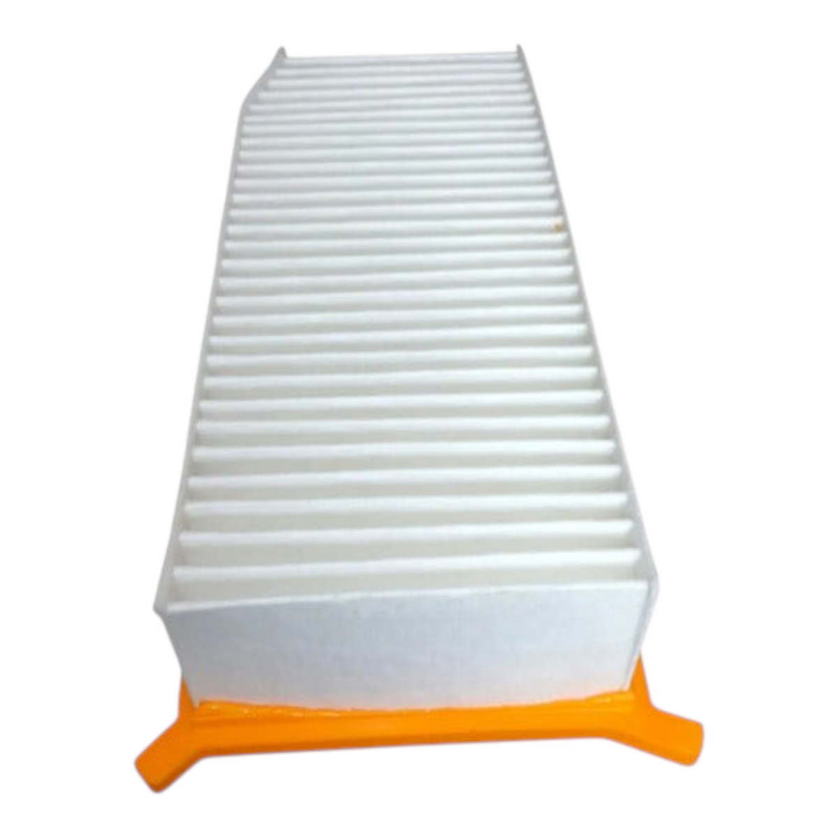 Filtro de aire rectangular blanco con marco naranja de la marca Unifil para Renault Duster de KENAI´S COM