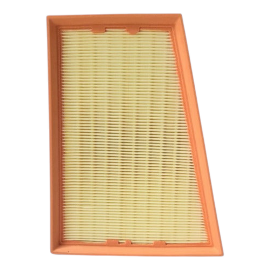 Filtro de aire rectangular para Renault Fluence 2.0L de KENAI´S COM con marco naranja y pliegues amarillos