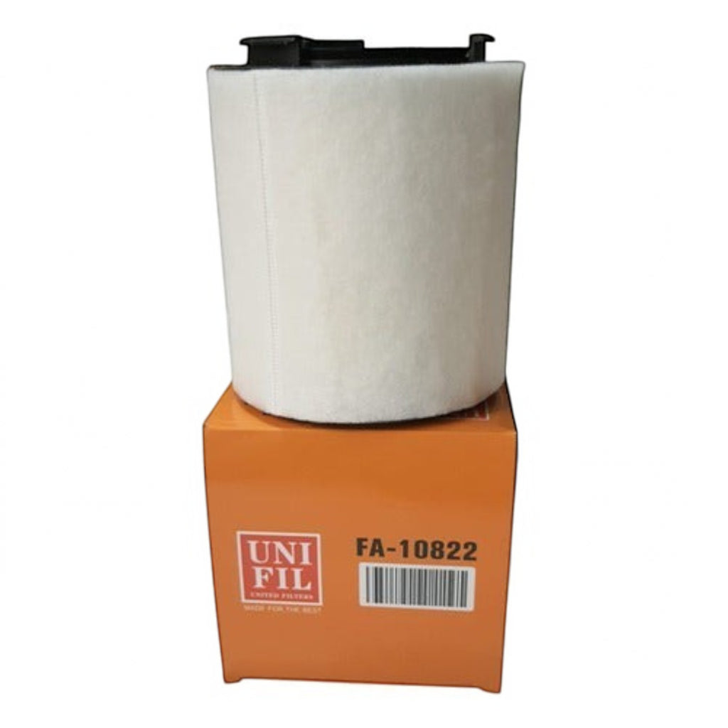 Filtro de aire cilíndrico blanco para Seat Ibiza de KENAI´S COM sobre su caja naranja original con código FA-10822