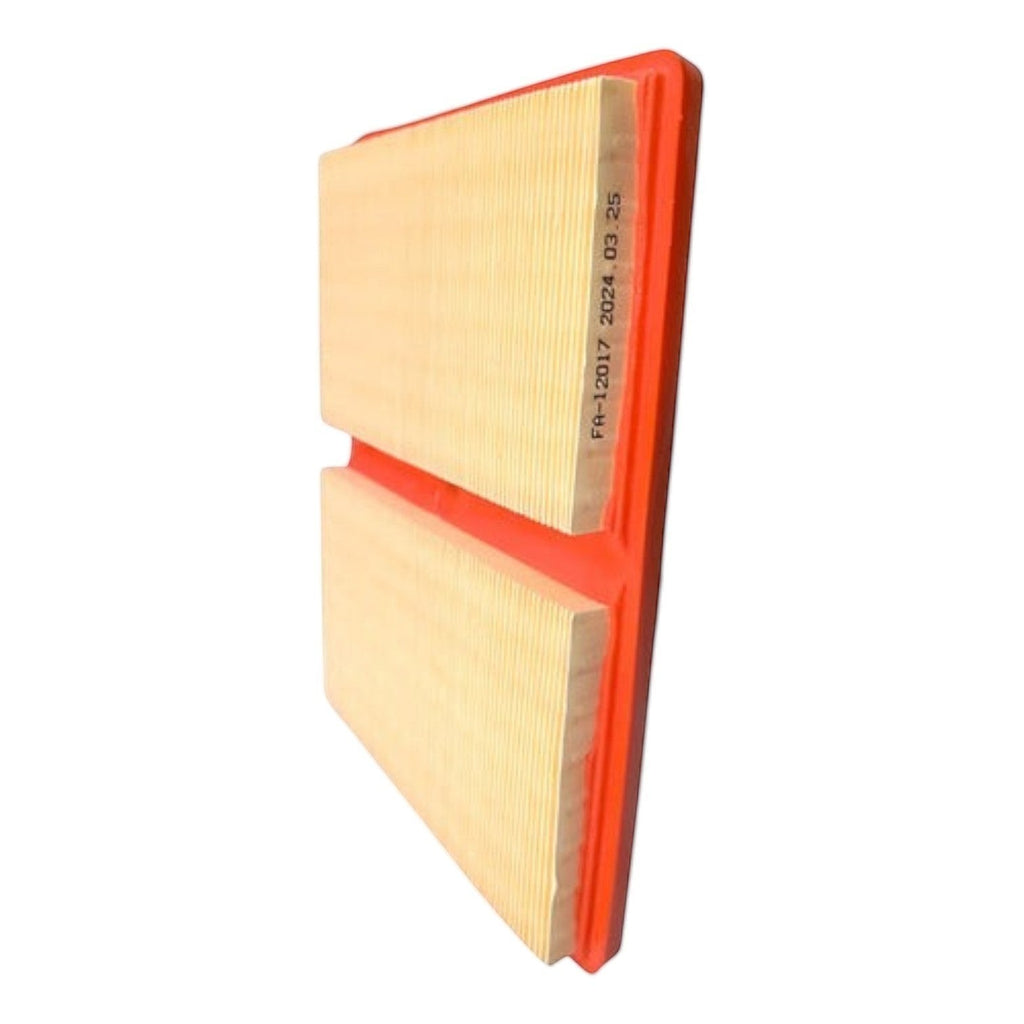 Filtro de aire rectangular KENAI´S COM para Seat Toledo 1.0T, con marco de plástico naranja y medio filtrante beige.