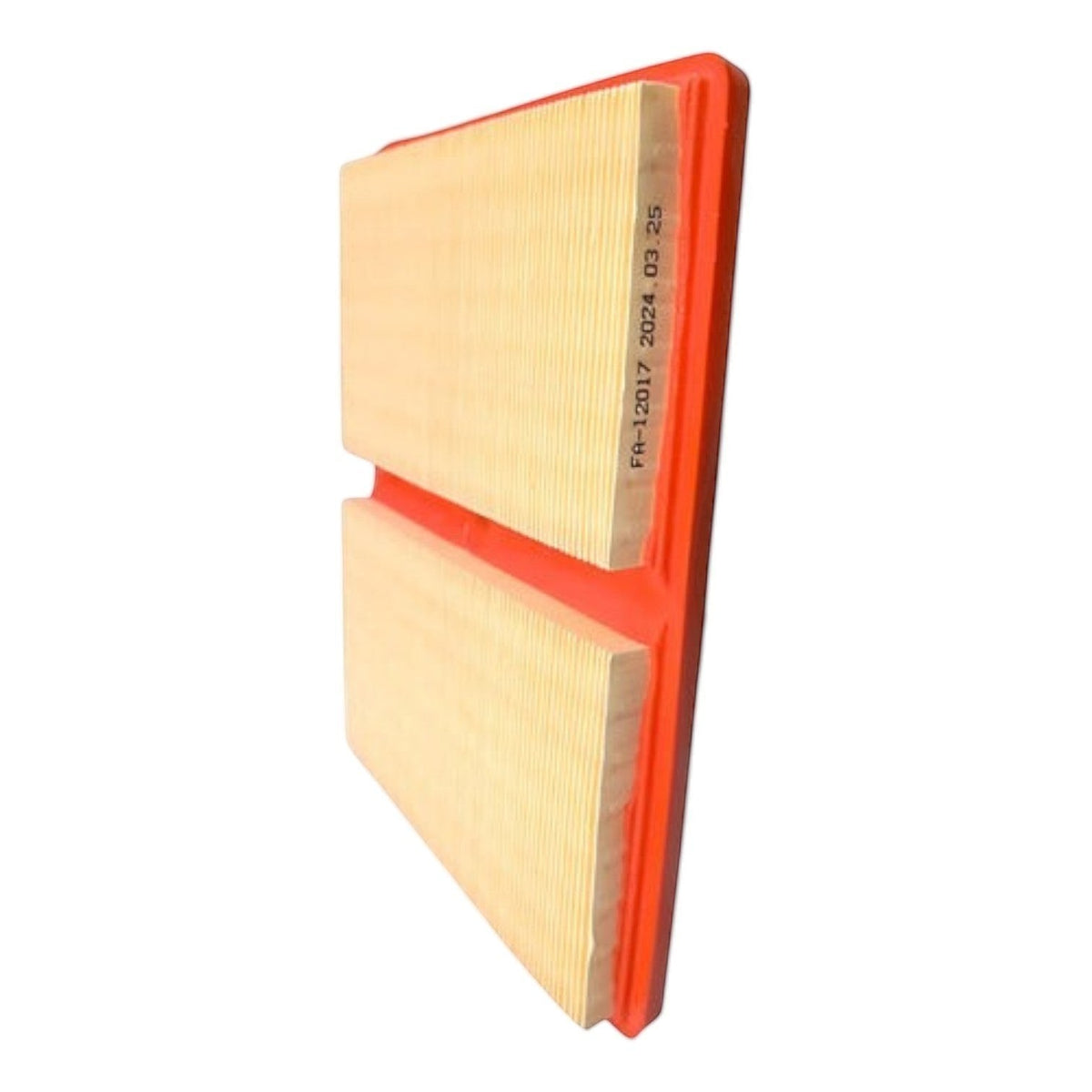 Filtro de aire rectangular KENAI´S COM para Seat Toledo 1.0T, con marco de plástico naranja y medio filtrante beige.