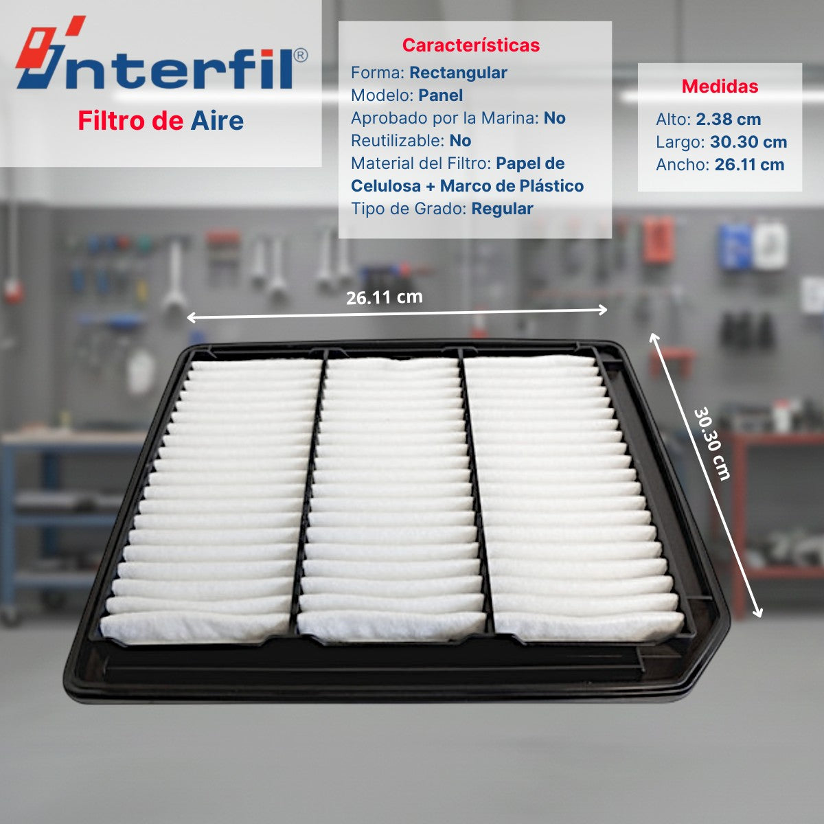 Filtro de aire rectangular Interfil para Suzuki Grand Vitara 2024 de KENAI´S COM con marco de plástico y papel celulosa