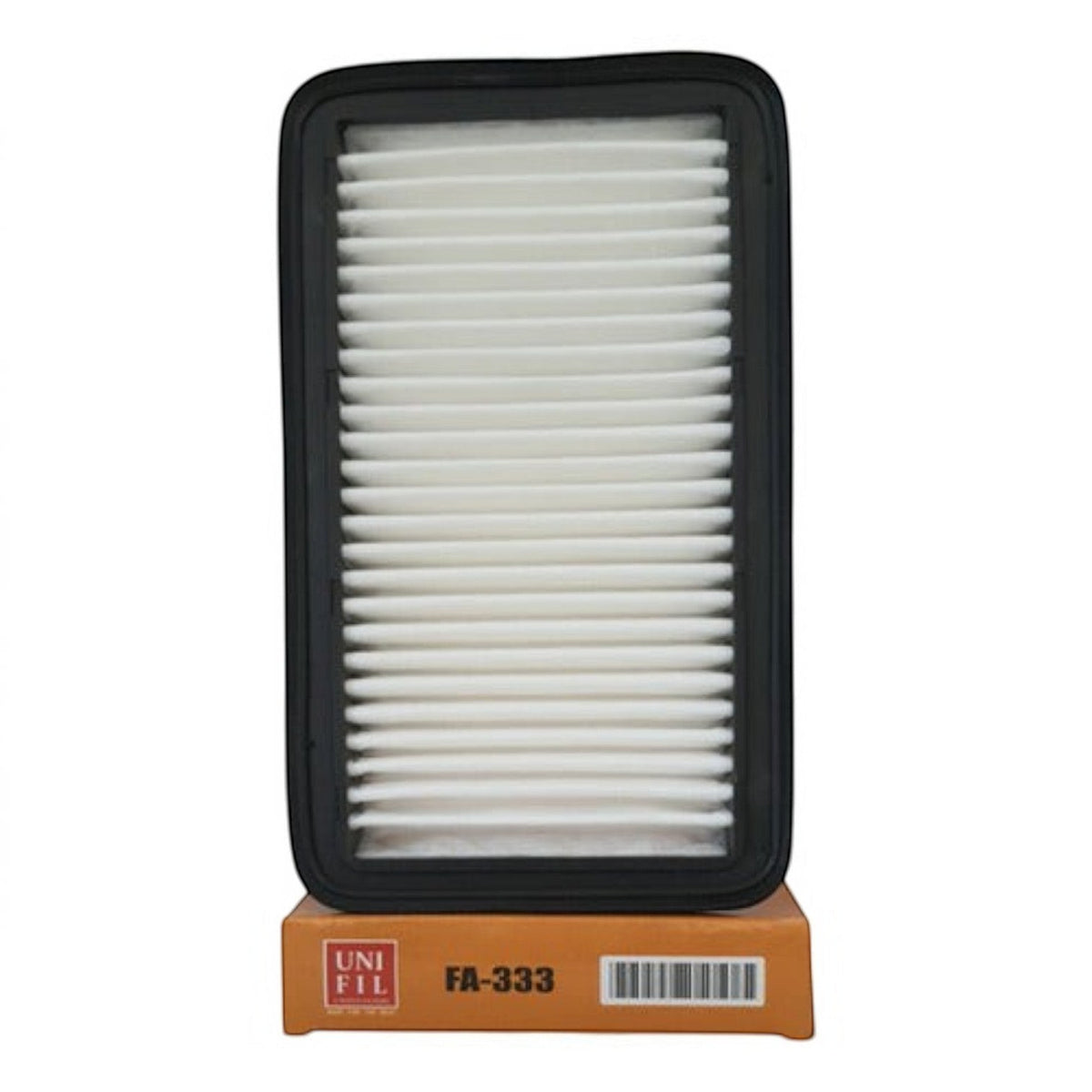 Filtro de aire rectangular Unifil FA-333 para Suzuki Swift 1.5L de KENAI´S COM con marco negro y pliegues blancos