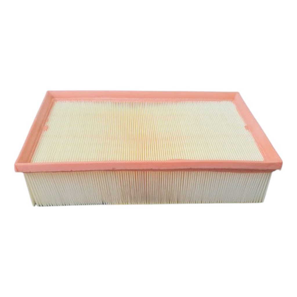 Filtro de aire rectangular para VW Golf 2.0L TDI de la marca KENAI´S COM con marco naranja y pliegues blancos