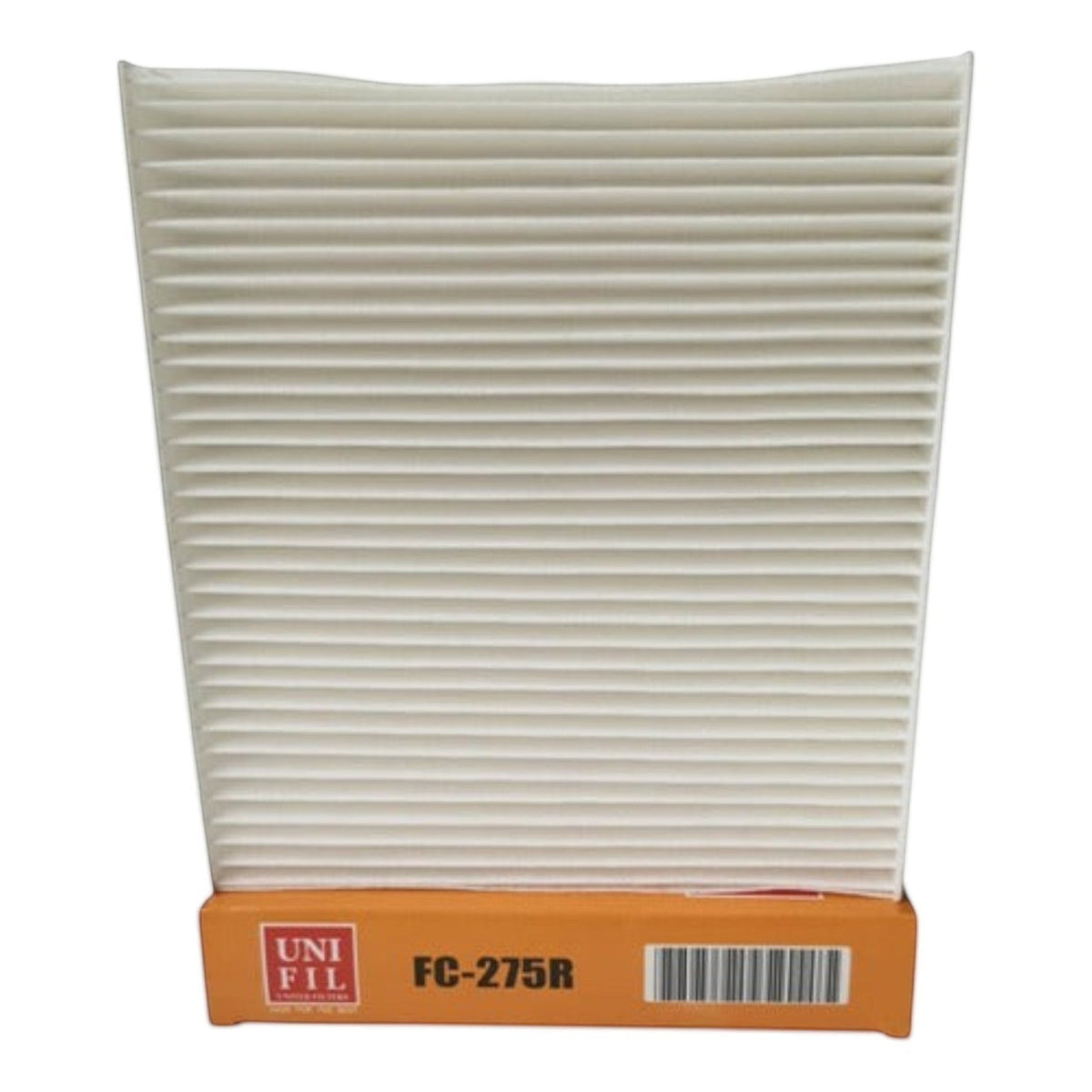 Filtro de cabina KENAI´S COM para Mitsubishi L200, diseño rectangular plisado en color blanco con base naranja