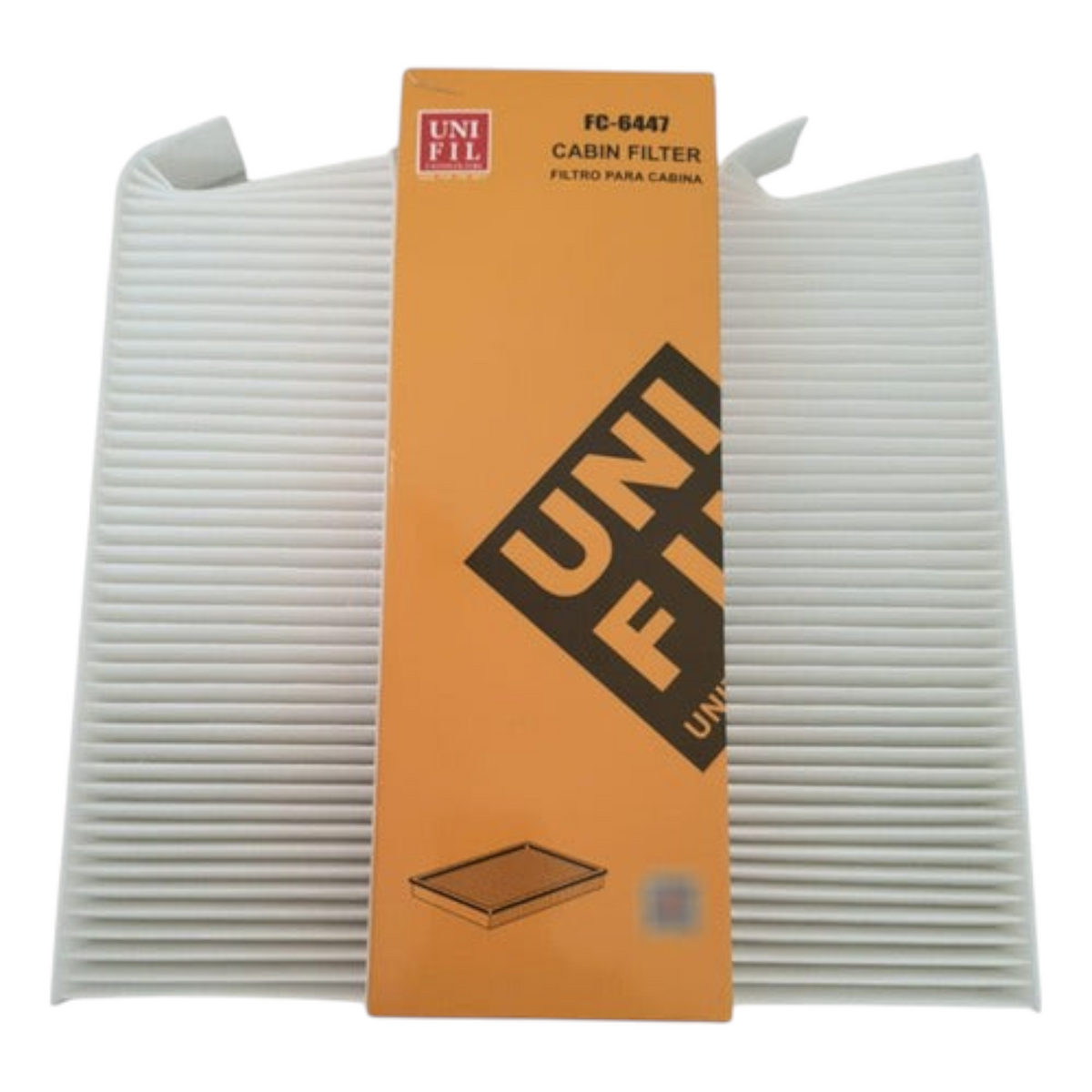 Filtro de cabina Unifil FC-6447 para Peugeot Partner Tepee, elemento de filtración blanco con caja naranja