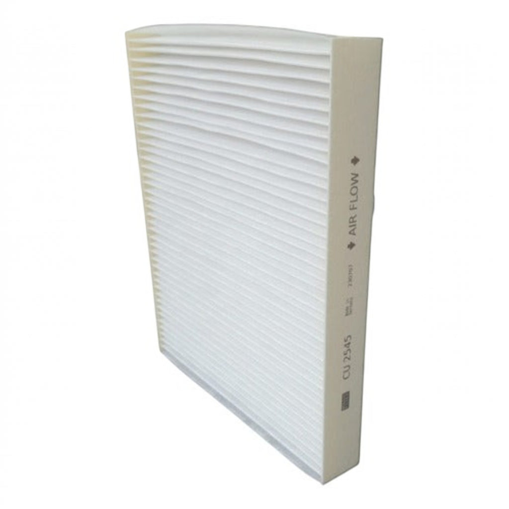 Filtro de cabina Mann Filter CU2545 para Seat Ibiza 2022 de KENAI´S COM, diseño rectangular plisado en color blanco.