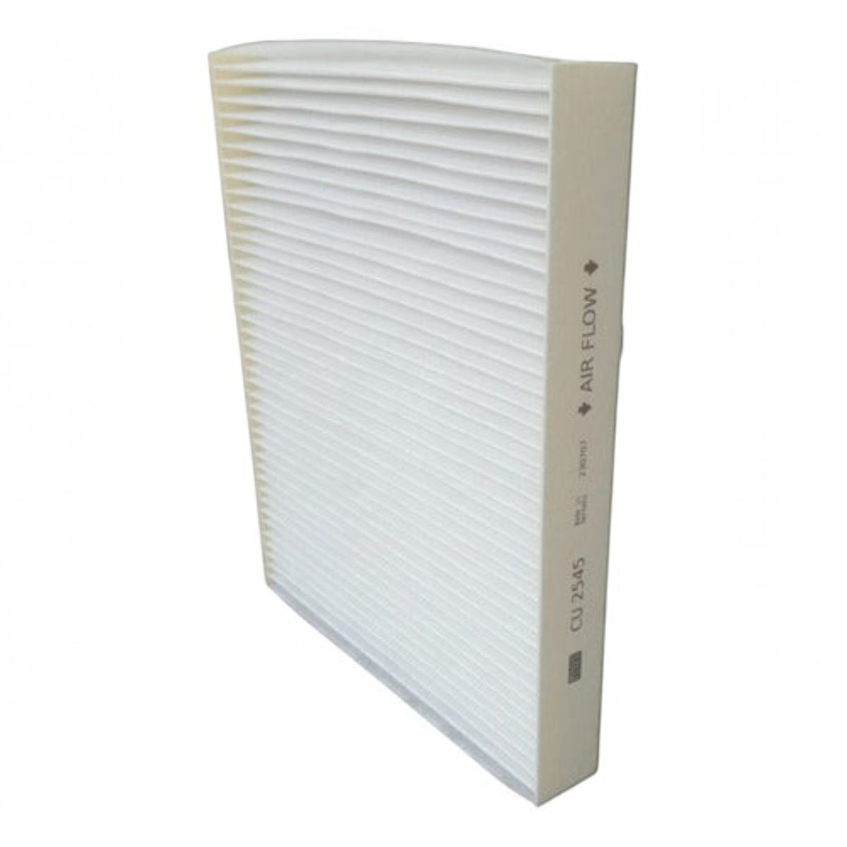 Filtro de cabina Mann Filter CU2545 para Seat Ibiza 2022 de KENAI´S COM, diseño rectangular plisado en color blanco.