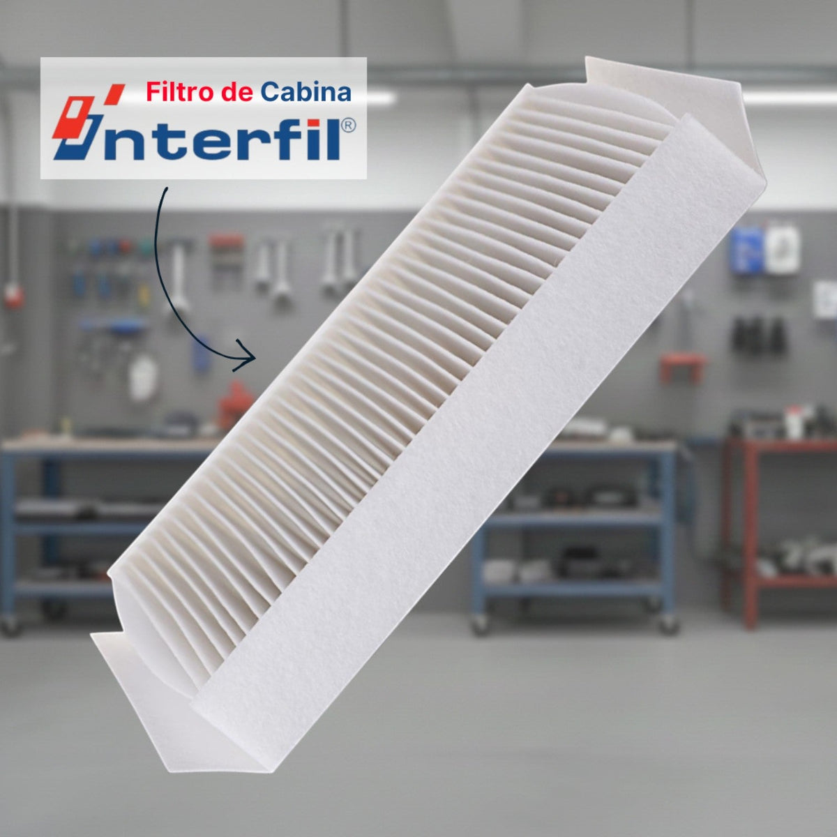 Filtro de cabina Interfil para Toyota C-HR de KENAI´S COM, diseño rectangular plisado en color blanco.