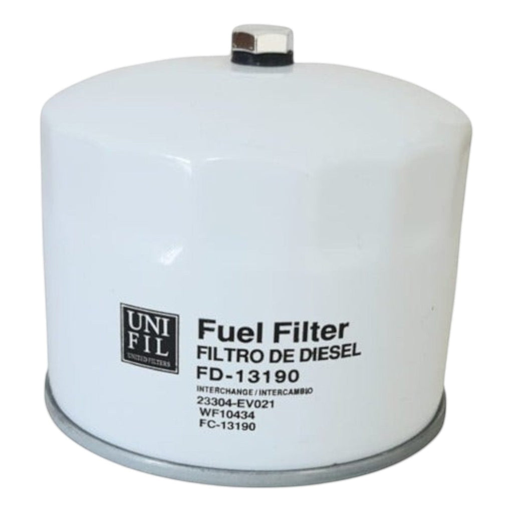 Filtro de combustible KENAI´S COM FD-13190 para camiones Hino 300, diseño cilíndrico metálico en color blanco.