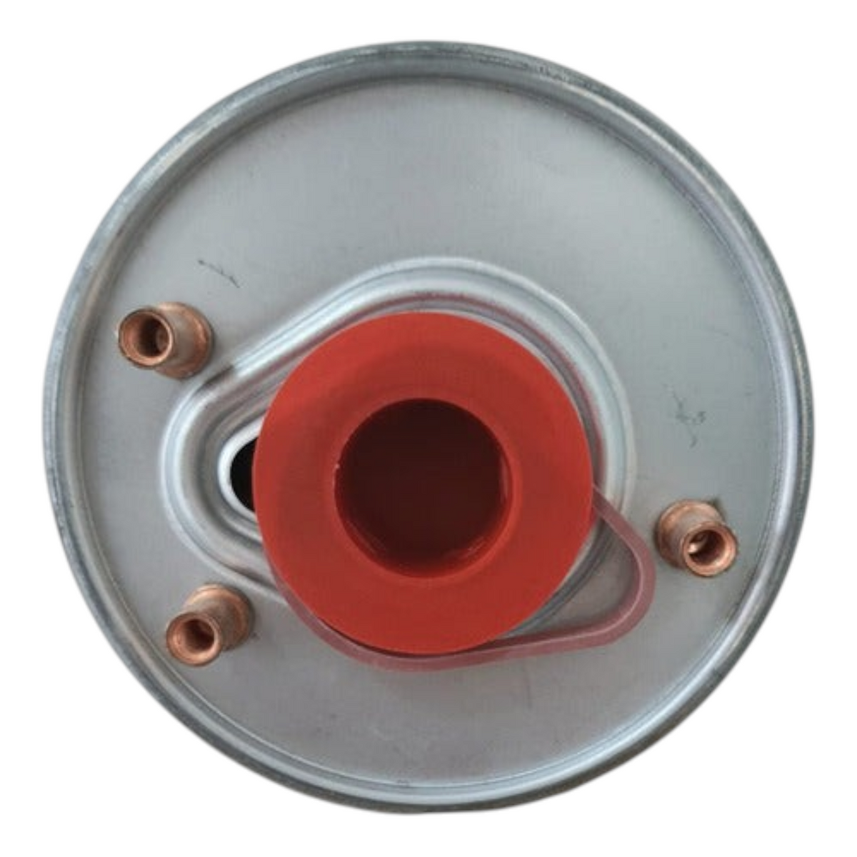 Filtro de combustible KENAI´S COM para Peugeot 208 y 301 1.6 TDI, pieza metálica circular con tapón protector rojo.