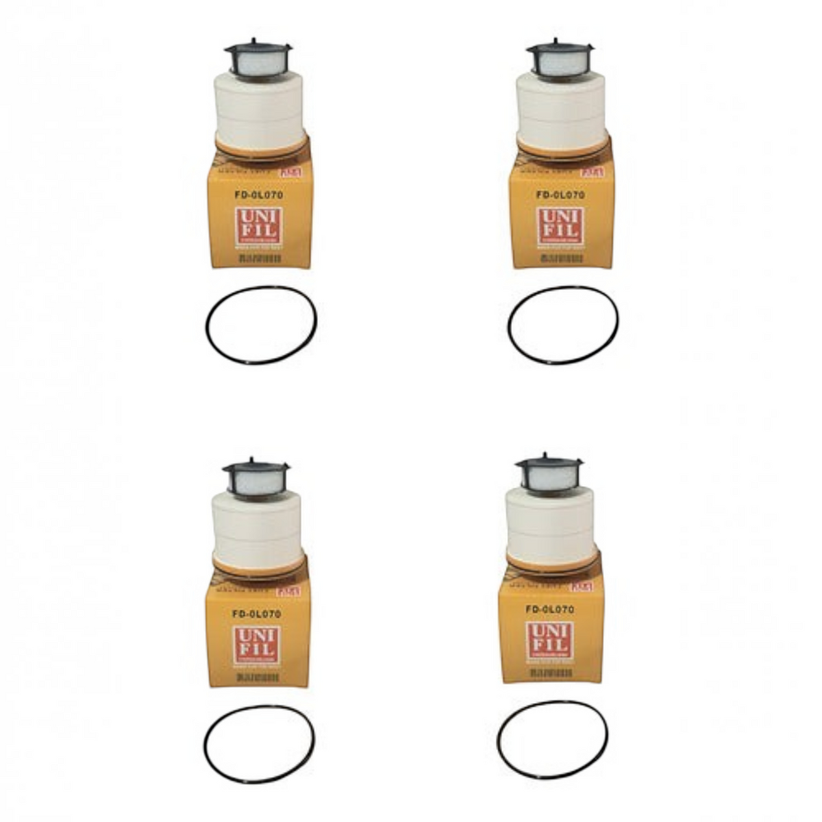 Set de 4 filtros de combustible diésel Unifil FD-0L070 para Toyota Hilux 2.8 de KENAI´S COM con empaques incluidos.