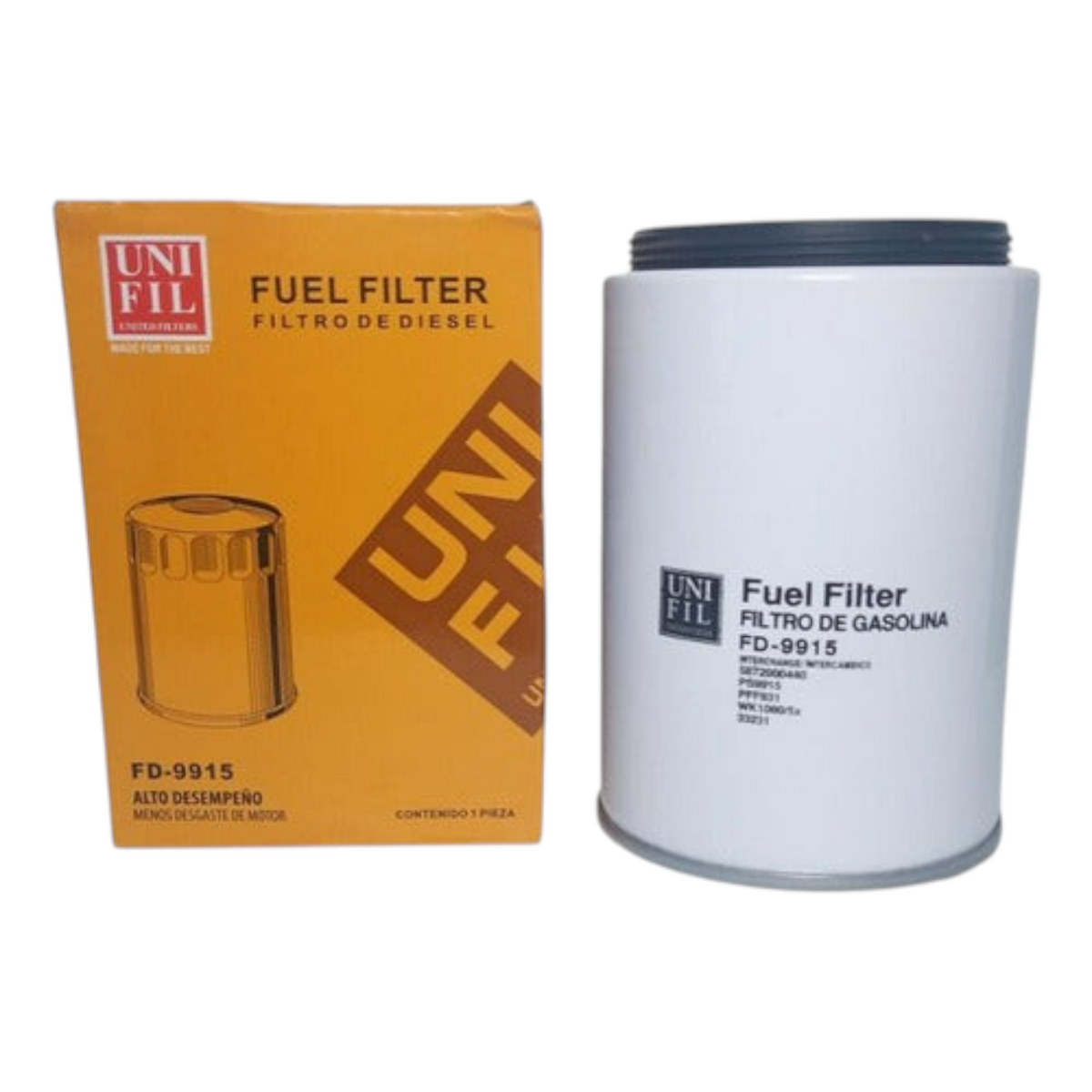 Filtro de combustible diésel Unifil FD-9915 para Isuzu Elf de KENAI´S COM con su caja original naranja