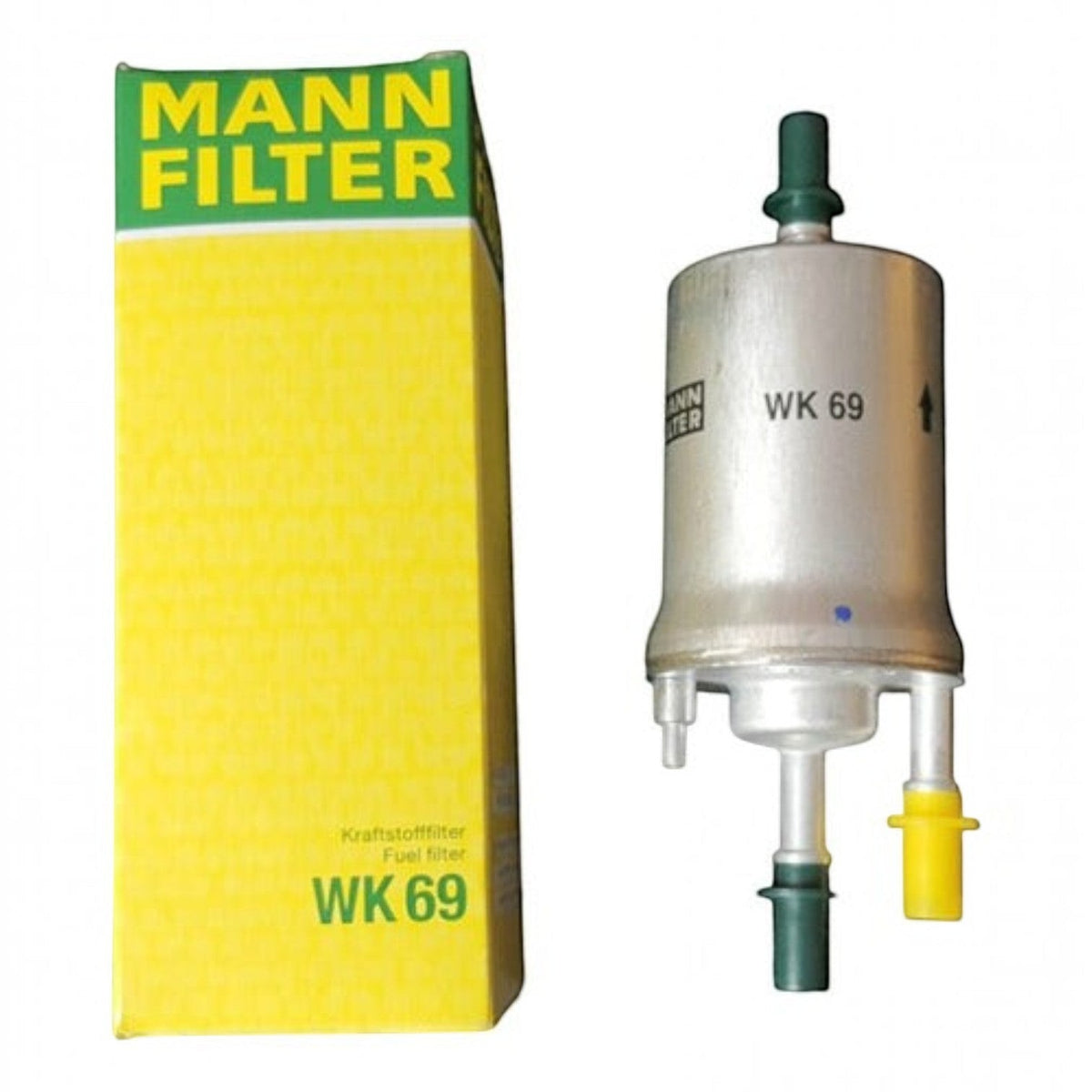 Filtro de gasolina Mann Filter WK 69 con caja original para VW Jetta A6 GLI, disponible en KENAI´S COM