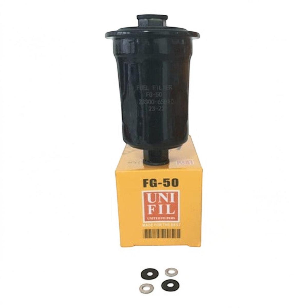Filtro de gasolina negro KENAI´S COM modelo FG-50 para Toyota T100 con caja original y accesorios de montaje