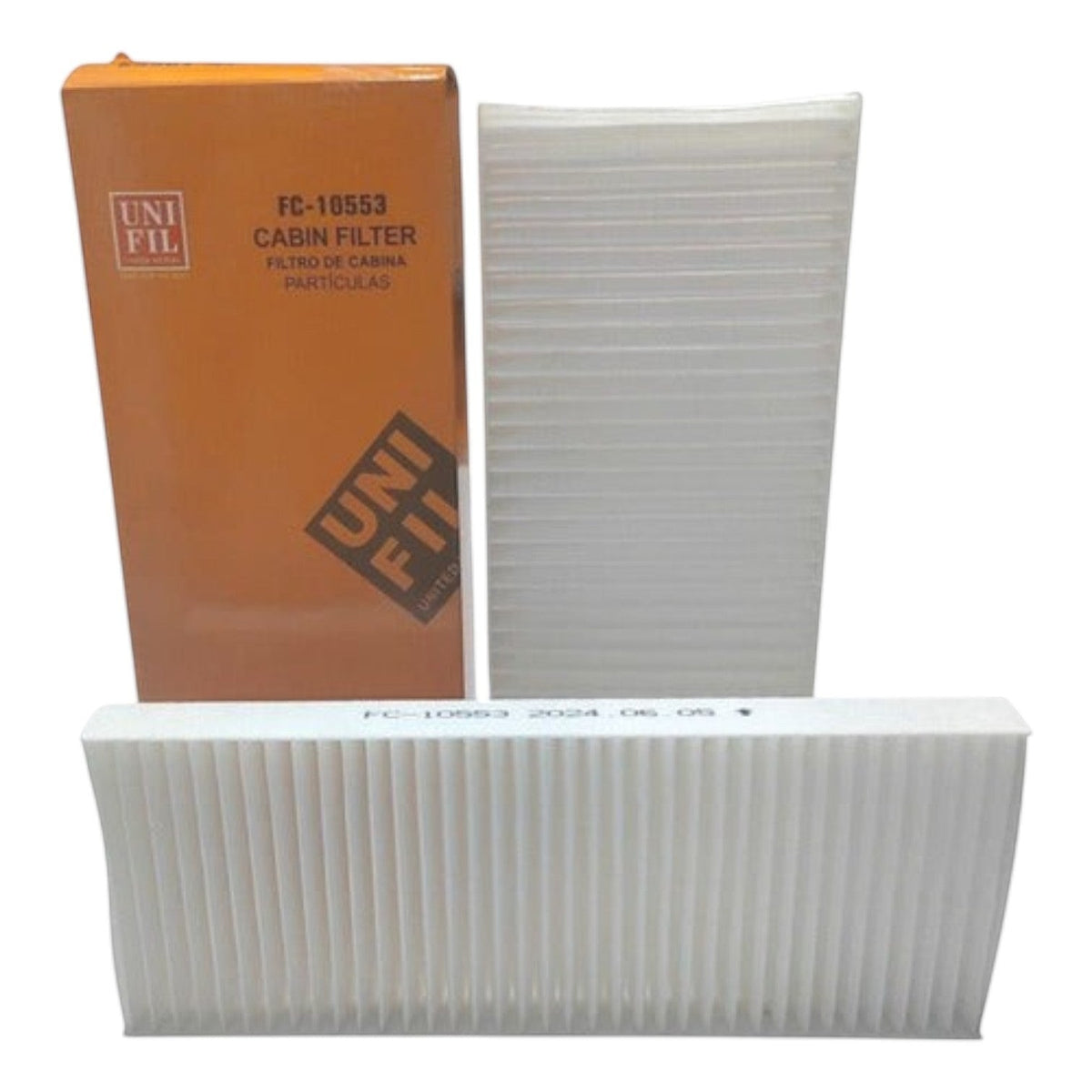 Kit de filtros de cabina Unifil para Nissan X-terra de KENAI´S COM con empaque naranja y filtros blancos plisados