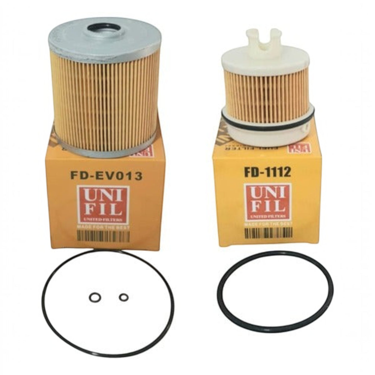 Kit de filtros de combustible KENAI´S COM para Hino 300, incluye filtros Unifil FD-EV013 y FD-1112 con sus empaques.